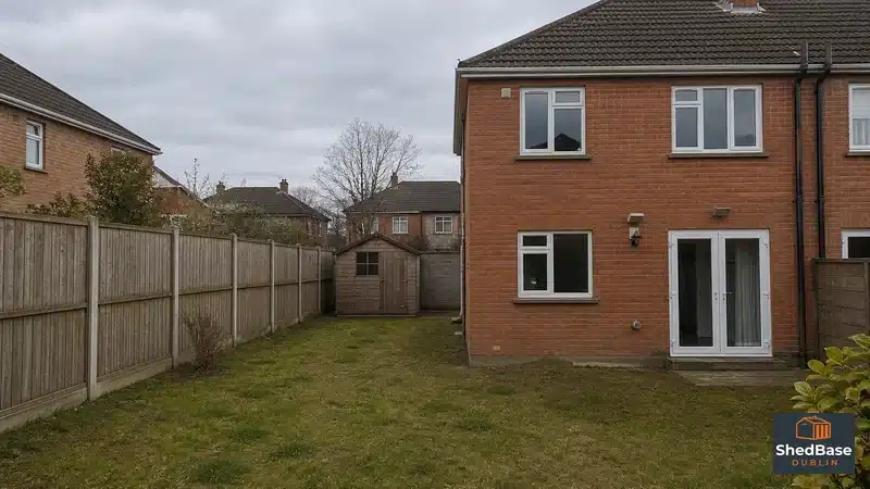 back garden shed position dublin rules A shed positioned correctly in the back garden of a Dublin semi-detached house behind the building line