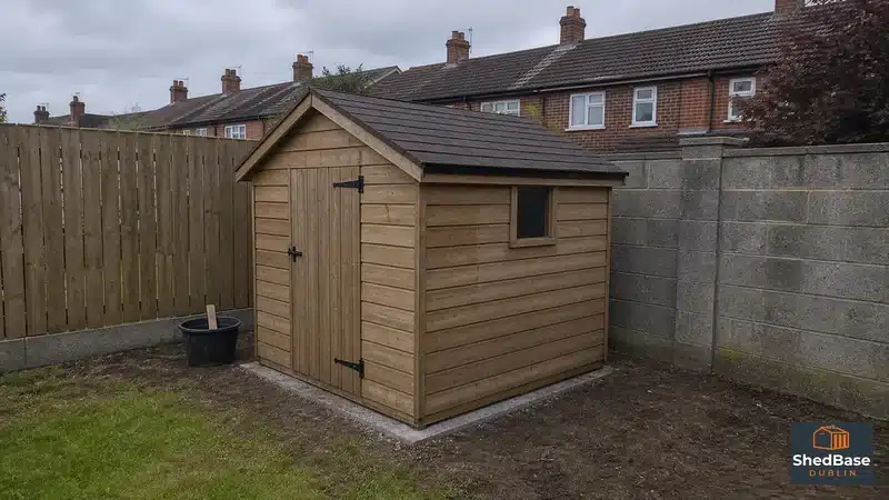 pitched roof shed height limit dublin A pitched roof timber shed at safe height under the 4 metre exempted development rule in a Dublin garden
